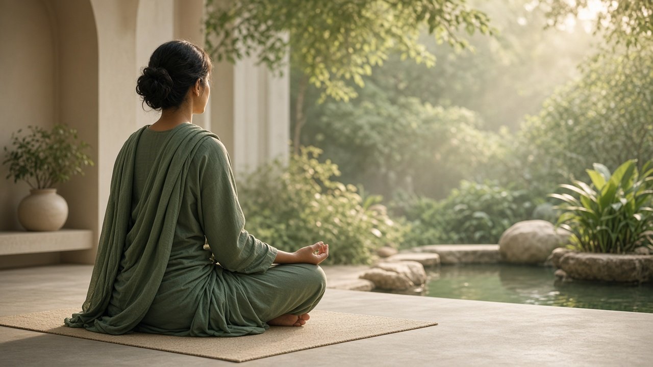 Calm meditation scene representing relaxation and stress relief